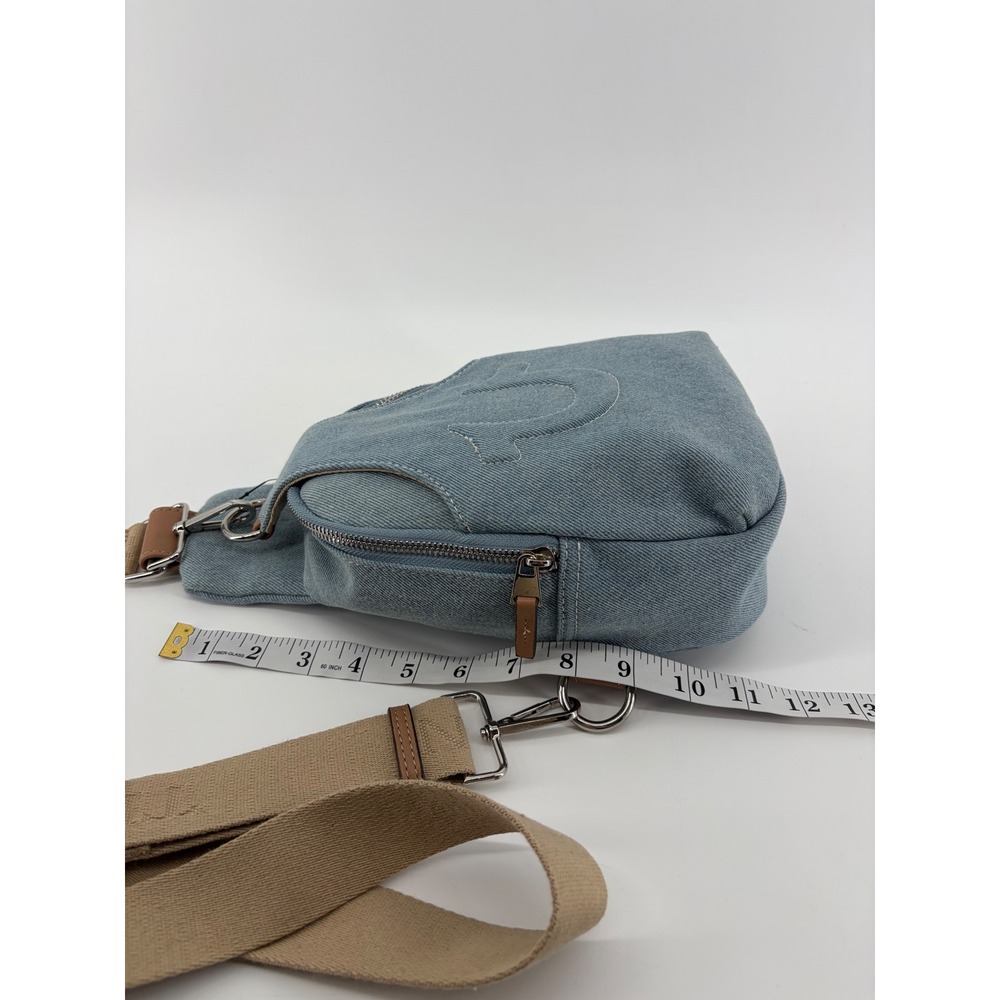 True Religion Light Blue Denim Sling Bag Horseshoe Logo Crossbody - Picture 4 of 6
